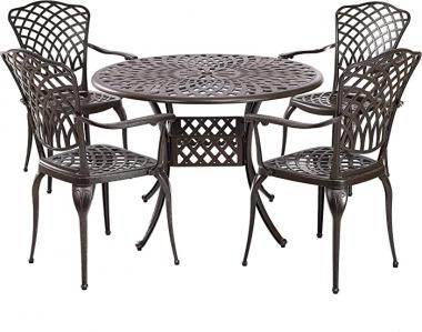 Kinger Home 5-Piece Bronze Patio Set, Cast Aluminum Patio Dining Set, Patio Furniture Sets, Patio Dining Sets, Outdoor Furniture, Outdoor Table and Chairs