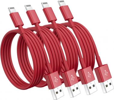 4Pack [Apple MFi Certified] Lightning Cable 6ft, Apple Lightning to USB Cable 6 Foot, iPhone Charger Cord Fast Charging Cable Compatible Apple iPhone 13/12/11 Pro Max Xs X XR 8 7 iPad (Justice Red