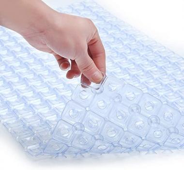 Original Soft Bath Tub Shower Mat 27.5 X 15.7, Non-Slip with Big Drain Holes, Suction Cups, Machine Washable, Bathroom Mats, Smooth/Non-Textured Surface Only (Clear, 27.5 X 15.7 Inch)