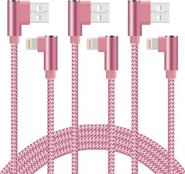 finekeep iPhone Charger Cord 3 FT, MFi Certified iPhone Charger Cable Short Lightning Cable 90 Degree Fast Data Cable Nylon Charging & Syncing Cord for iPad/iPhone13/12/11/XR/XS/Max/X(Pink), 3FT