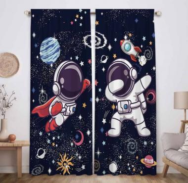 Allenjoy Space Astronaut Window Curtains Planets Rockets Cosmonauts Shuttles Cosmic Adventure Home Decor Rod Pocket Darkening Drapes for Kids Boys Bedroom Living Room 82 in x 84 in