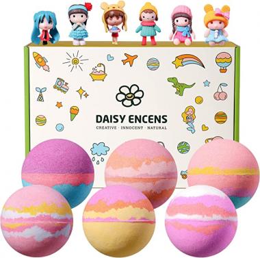 Daisy Encens Bath Bombs for Kids with Surprise Dolls Inside, Large Bath Bombs, Handmade Bath Fizzies with Natural Essential Oils, Moisturizing Kids Bath Bombs, Birthday Gift for Girls,6 Pack 170g