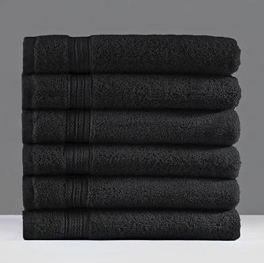 Luxury Bath Hand Towels Premium Organic Cotton 6 Pieces Set (Black)