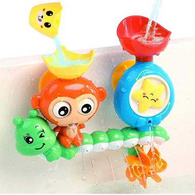 G-WACK Bath Toys for Toddlers Age 1 2 3 Year Old Girl Boy, Preschool New Born Baby Bathtub Water Toys, Durable Interactive Multicolored Infant Toy, Lovely Monkey Caterpillar, 2 Strong Suction Cups