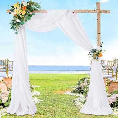 White Wedding Arch Chiffon Drapes Fabric Backdrop Curtains 3 Panel 6 Yards for Wedding Party Arch Curtain Decoration Drapery Arbor