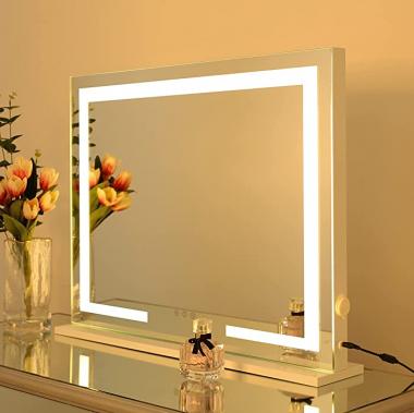 HOMPEN Makeup Mirror with Lights, Lighted Vanity Mirror, Table Top Lighted Beauty Mirror, Dimmable LED Bulbs, Hollywood Style