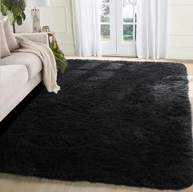 BSTLUV Cool Black Rugs for Bedroom,Furry Carpet,4x6 Rug,Fluffy Area Rugs for Living Room,Shag Rug,Plush Fur Rugs for Boys,Girls,Kids Room,Nursery,Dorm,Playroom,Home Decor,Small Rug,Modern Solid Rug