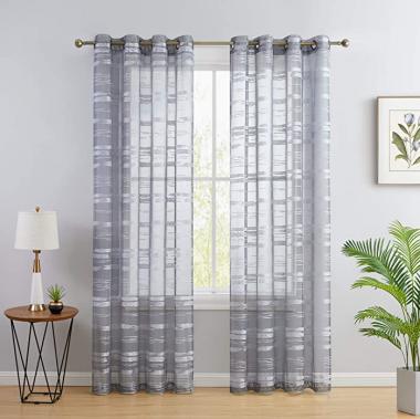 HLC.ME Broadway Stripe Decorative Semi Sheer Light Filtering Grommet Window Treatment Curtain Drapery Panels for Bedroom & Living Room - Set of 2 Panels (54 x 96 inches Long, Silver/Light Grey)