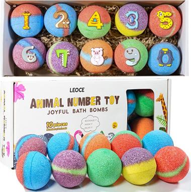 Bath Bombs for Kids, Number Learning Toys Handmade Bath Bomb Gift Set, 10-Pack Spa Fizzies Bath Bomb Kit, Birthday Christmas Holiday Gifts for Women, Girls, Boys, Handmade Fizzy Balls(38g)