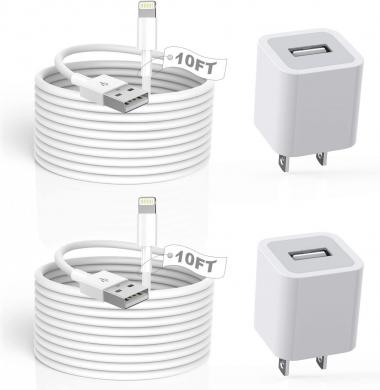 iPhone Charger, 2Pack 10FT Extra Long【Apple MFi Certified】 iPhone Charging Lightning Cable Fast Transfer Cord with USB Wall Apple Chargers Travel Plug Adapter for iPhone 13/12/11/SE 2020/X/XR/8/7