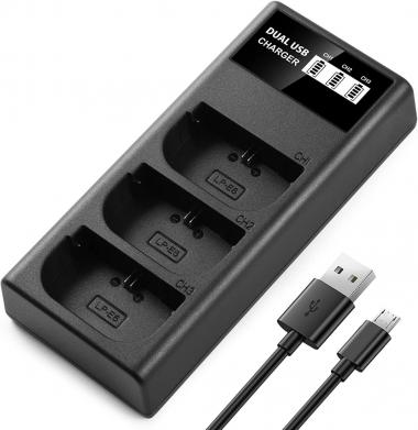 ENEGON LP-E6 LP-E6N LP-E6NH Triple Slot LCD USB Charger for Canon EOS 5D Mark II III and IV, 70D, 5Ds, 6D, 5DsR, 80D, 7D, and 7D Mark II, EOS 60D