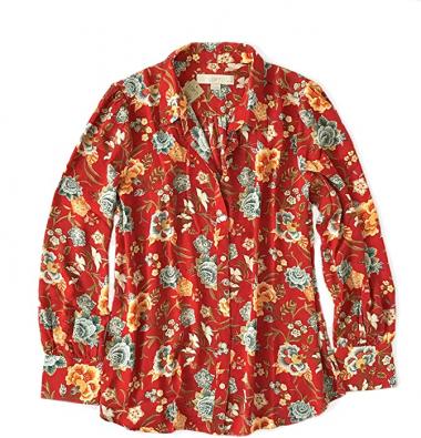 Ann Taylor LOFT Women's Petite Floral Vines Long Sleeve Blouse