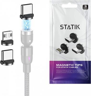 Statik Magnetic Tips - 3 Tip Connectors That Magnetically Straps Into The Charging Cable - Compatible with All Devices - Universal and Easy to Use (Pack of 3)