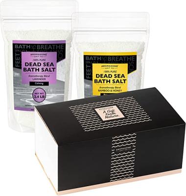 Aromasong Dead Sea Bath Salts for Women Relaxing Gift Set - 100% Natural - 2 Aromatherapy Essential Oil Blends - Lavender & Bamboo with Honey - 2 Resealable 2.4lb Bags