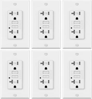 6 Pack - ELECTECK 20-AMP, 125-VOLT Ground Fault Circuit Interrupter Outlets, Industry Grade Tamper-Resistant (TR) GFCI Receptacle, ETL Certified, White