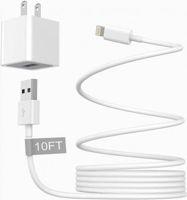 iPhone Charger, [Apple MFi Certified] 10FT Extra Long Lightning Charging Cable High Speed Data Sync Transfer Cord with USB Wall Charger Travel Plug Adapter for iPhone 13 12 11 XS XR X 8 7 6 iPad