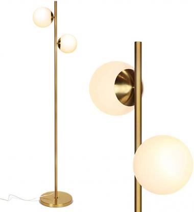 Brightech Sphere Floor Lamp for Living Room, Mid-Century Modern 2 Globe Pole Light for Bedroom, Bright LED Standing Lamps for Offices, Contemporary Living Room Décor – Gold/Antique Brass