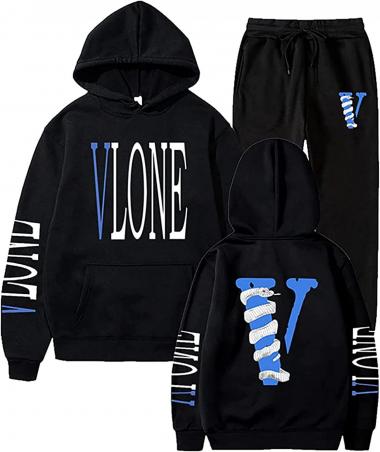 Big V Hooded Sweatpants Suit Hip-Hop Casual Sweatshirt Suit Hoodies Men Women Sportswear