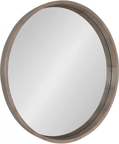 Kate and Laurel Hutton Round Decorative Wood Frame Wall Mirror, 30 Inch Diameter, Graywash