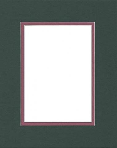 Pack of (5) 11x14 Double Acid Free White Core Picture Mats Cut for 8x10 Pictures in Pine Green and Mauve