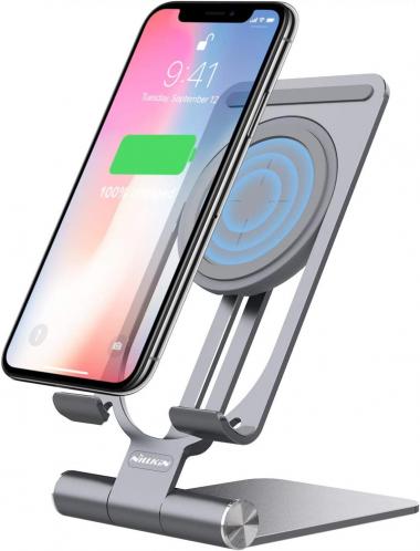 for Samsung S21 Ultra Wireless Charger Stand 15W/7.5W Nillkin Aluminum 2 in 1 Wireless Charging Station Dock Pad for iPhone 12 Pro Max/11 Pro Mas/Xs Max for Samsung S21 Note 20 Ultra (Grey)