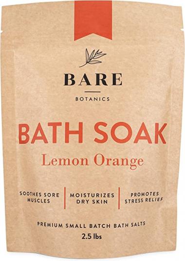 Bare Botanics Bath Soak (Lemon Orange) - All-Natural Aromatherapy Bath Salts for Relaxation | Includes a Scoop | No Synthetic Fragrances | Salt Bath, Detox Foot Soak, & Muscle Soak | 2.5lbs