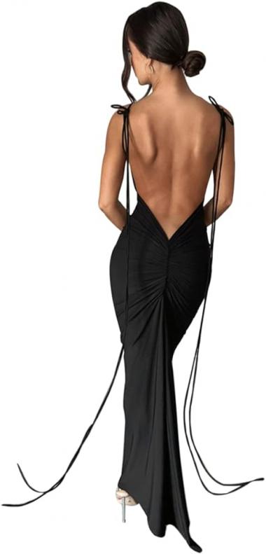 Women Sexy Backless Dress Bodycon Sleeveless Open Back Maxi Dress Going Out Elegant Party Cocktail Long Dress