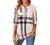 MIXJOY Baikea Women's 3/4 Sleeve V Neck Plaid Shirt Casual Tunic Blouse with Chest Flaps