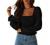 CNJFJ Women's Sexy Frill Smock Crop Top Retro Square Neck Long Sleeve Shirred Blouse Tops