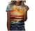 Summer 3/4 Sleeve Shirt Landscape Painting Pattern Top for Womens Three Quarter Sleeve Pullover Round Neck Tee