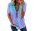 Womens Zipper Short Sleeve Tops and Blouses Casual Loose Fitting V Neck Tunics Trendy Color Block Tees Summer T Shirts