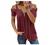 Women Cold Shoulder Casual Plus Size Spaghetti Strappy Tunic Tops Lace Short Sleeve Zip Up V Neck T Shirt Swing Blouse