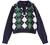 ZAFUL Women's Long Sleeve V-Neck Argyle Knitted Crop Sweater Pullover Tops