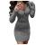 iDWZA Women V Neck Sweater Dress Cable Knit Long Sleeve Zipper Solid Knit Dress