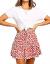 Relipop Women's Floral Flared Short Skirt Polka Dot Pleated Mini Skater Skirt with Drawstring