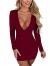 LAGSHIAN Women's Sexy Bodycon Long Sleeve V Neck Ruched Mini Club Dress