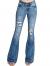 DAY VILLAGE Women's Distressd Mid Rise Stretch Flare Bottom Jeans