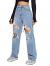 SweatyRocks Women's High Waist Slant Pocket Denim Jeans Ripped Straight Leg Pants