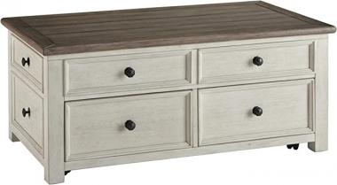 Signature Design by Ashley Bolanburg Farmhouse Lift Top Coffee Table with Drawers, Antique Cream & Brown