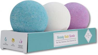 Dadoodi Bath Bombs Gift Set 100% Handmade - 3 XXL 5oz Fizzies with Rose, Tea Tree, Geranium Pure Essential Oils - Hydrating Spa Treatments for Dry Skin - Best Gift Idea for Woman/Men, Girl/Boy, Kids