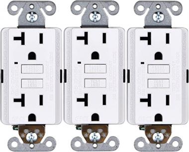 GFCI Outlet 20 Amp [3-Pack], Non-Tamper-Resistant GFI Duplex Receptacles with LED Indicator, Self-Test Ground Fault Circuit Interrupter, ETL Listed, White, 3 Piece