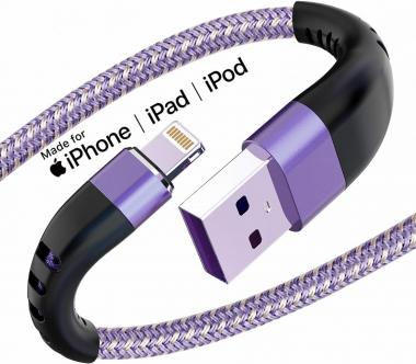 Apple MFi Certified 3 Pack iPhone Charger 6ft, Essri Long Lightning Cable Strong Nylon Braided Charging Cable 6 Foot, Fast iPhone USB Cord for Apple iPhone11/ X/XS/XR/8/7/6/5S/SE/iPad Mini Air（Purple）