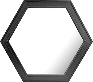 Stonebriar Decorative 24" Hexagon Wall Mirror with Black Painted Wood Frame and Attached Hanging Bracket, 24" x 21"