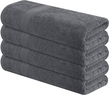 Tens Towels Dark Grey 4 Piece XL Extra Large Bath Towels Set, 30 x 60 inches, Premium Cotton Bathroom Towels, Plush Quality Hotel & SPA Towels for Bathroom