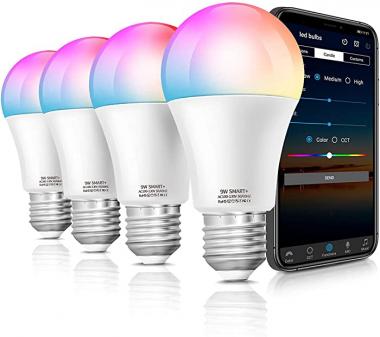 LAPURETE'S Alexa Smart Light Bulbs, Lapurete's LED RGBCW Color Changing,85W Equivalent E26 9W WiFi Led Bulb , Work with Google Home Amazon Echo, 2.4Ghz WiFi Only, No Hub Required 4 Pack