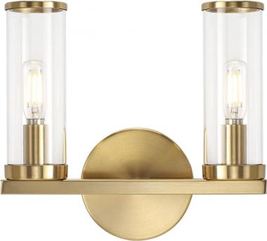 Heircido Mini Wall Sconce Gold Bathroom Light Fixtures, 2 Lights Bathroom Vanity Light, Metal and Glass Modern Wall Sconce Lighting, Vanity Lights for Bathroom Indoor Living Room Bedroom Wall Lights