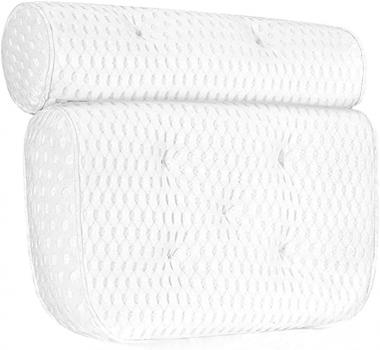 ZYJTGH 3D Bath Pillow Breathable Mesh Spa Back Support Spa Waterproof Pillow Comfortable Bath Spa Pillow Cushion with Suction Cups King Pillow (Color : White)