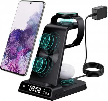 Aukvite for Samsung Wireless Charger, 3 in 1 Wireless Charging Station for Samsung S22 Ultra/Z Flip 4/Fold 4/S22+/S21/S20, Samsung Watch Charger for Galaxy Watch 5 Pro/4/3/Active 2, Galaxy Buds Pro 2