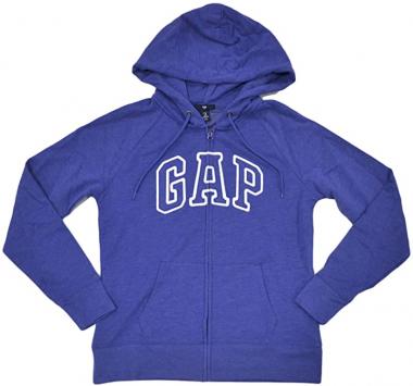 GAP Womens Fleece Arch Logo Full Zip Hoodie (Heather Blue, X-Small)