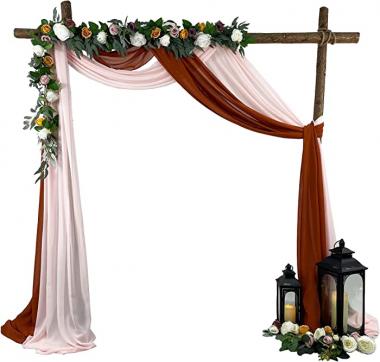 2 Panels 20Ft Chiffon Fabric Drapery, Wedding Arch Draps, Party Ceiling Decor, Backdrop, Curtain Panels, Ceremony Reception Swag (Terracotta+Blush Pink, 28 x 240 Inch)